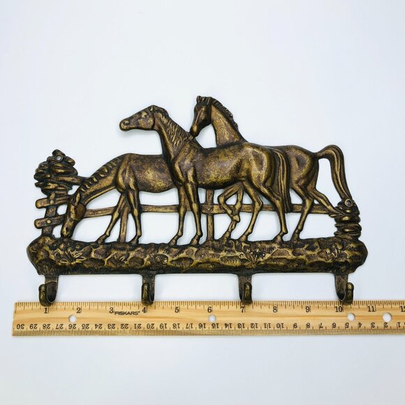 Vintage Brass Wall Hanging Hooks Country Ranch Horses Key Holder- Entryway Decor - Picture 10 of 12